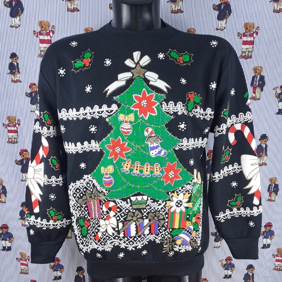 Vintage Holiday Time Christmas tree candy cane graphic print LG sweatshirt - Picture 1 of 9